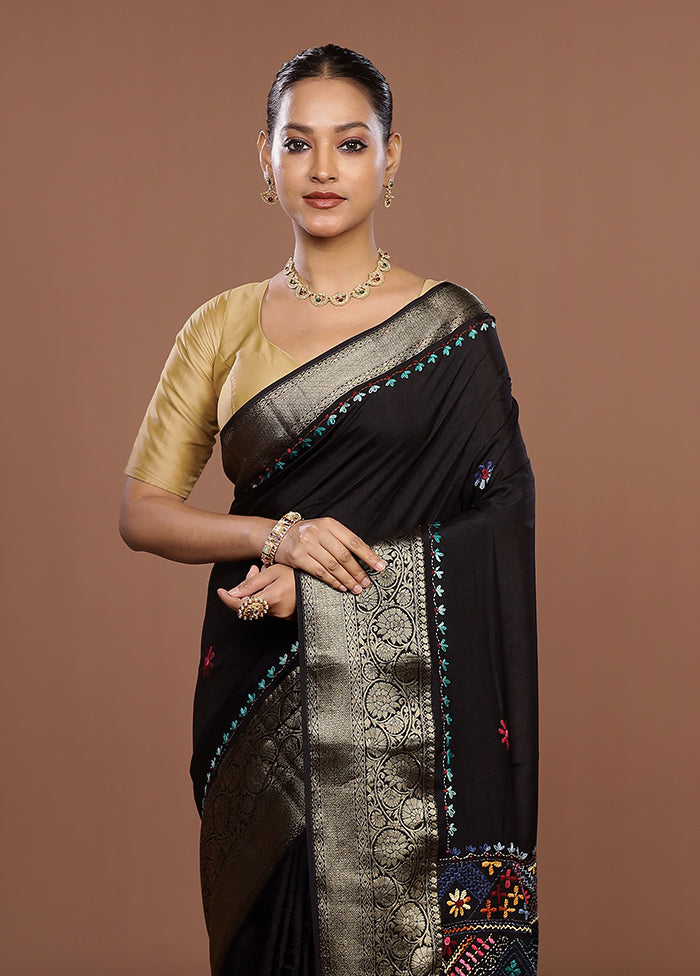Black Tussar Silk Saree With Blouse Piece