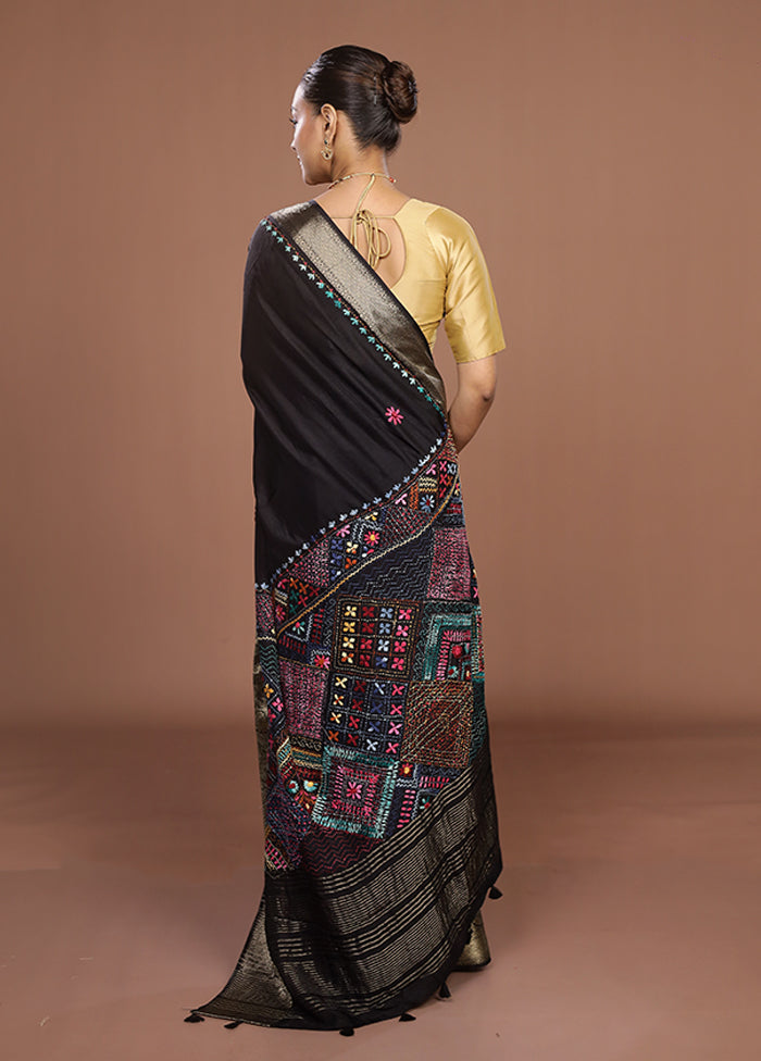 Black Tussar Silk Saree With Blouse Piece