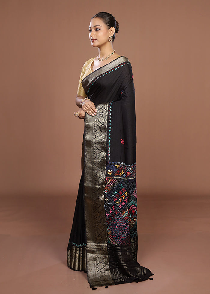 Black Tussar Silk Saree With Blouse Piece