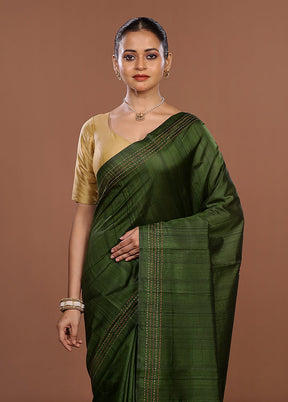 Green Tussar Silk Saree With Blouse Piece