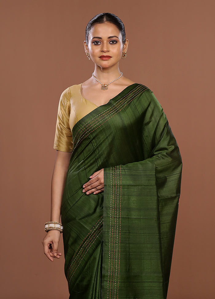 Green Tussar Silk Saree With Blouse Piece