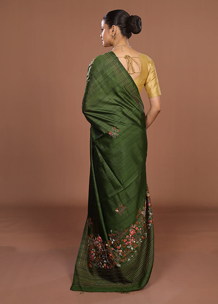 Green Tussar Silk Saree With Blouse Piece
