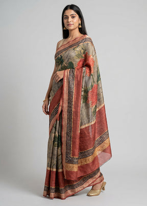 Multicolor Tussar Silk Saree With Blouse Piece