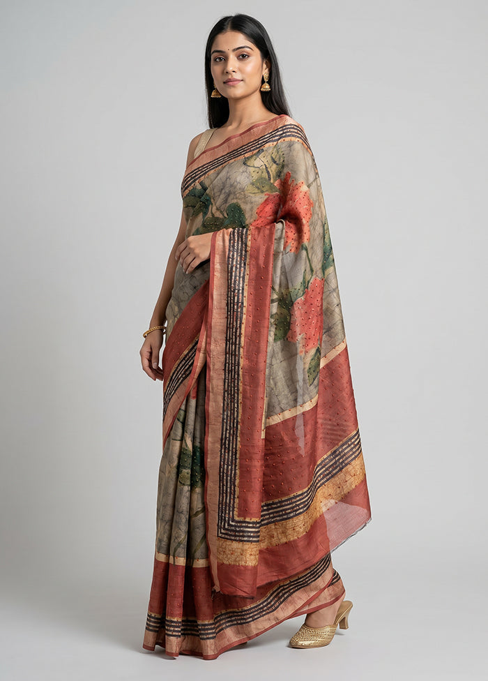 Multicolor Tussar Silk Saree With Blouse Piece