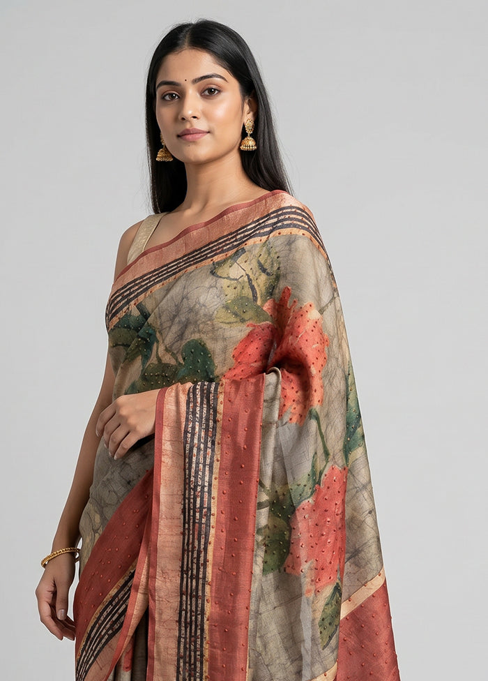 Multicolor Tussar Silk Saree With Blouse Piece