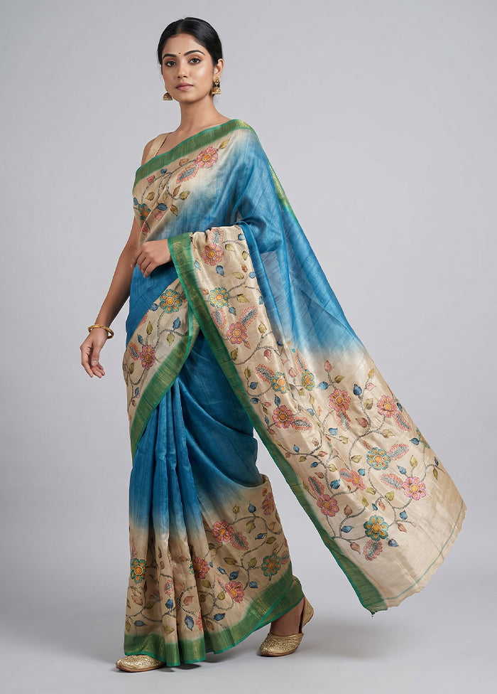 Cream Tussar Silk Saree With Blouse Piece