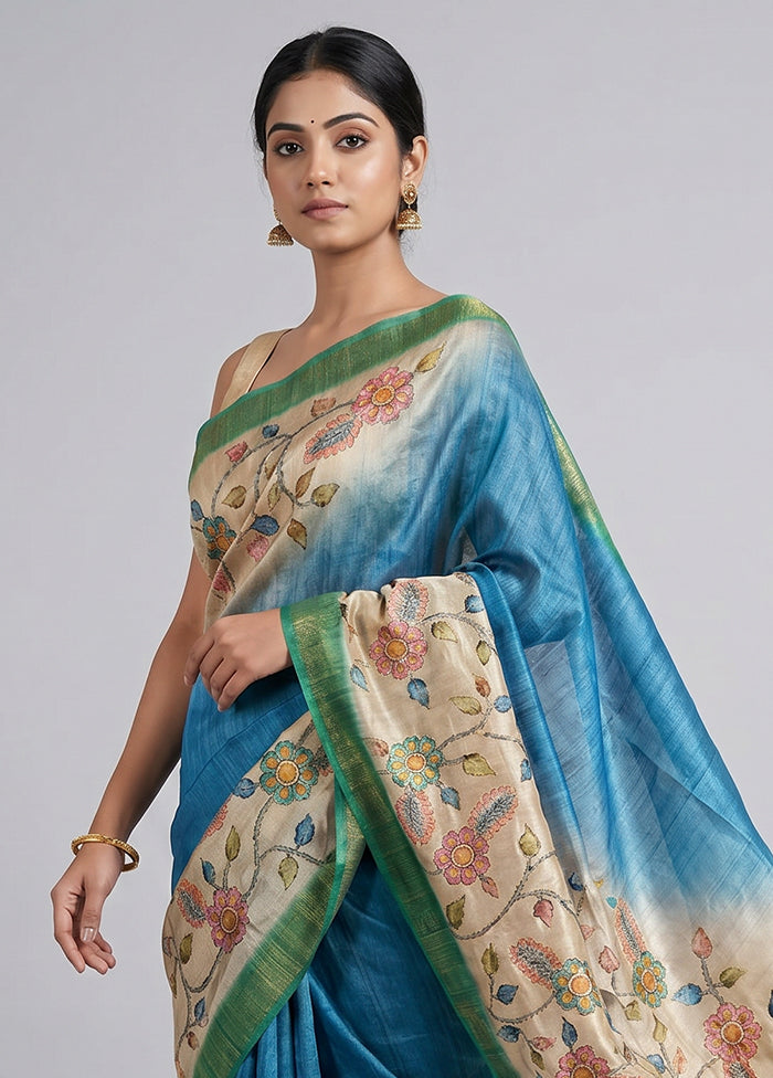 Cream Tussar Silk Saree With Blouse Piece