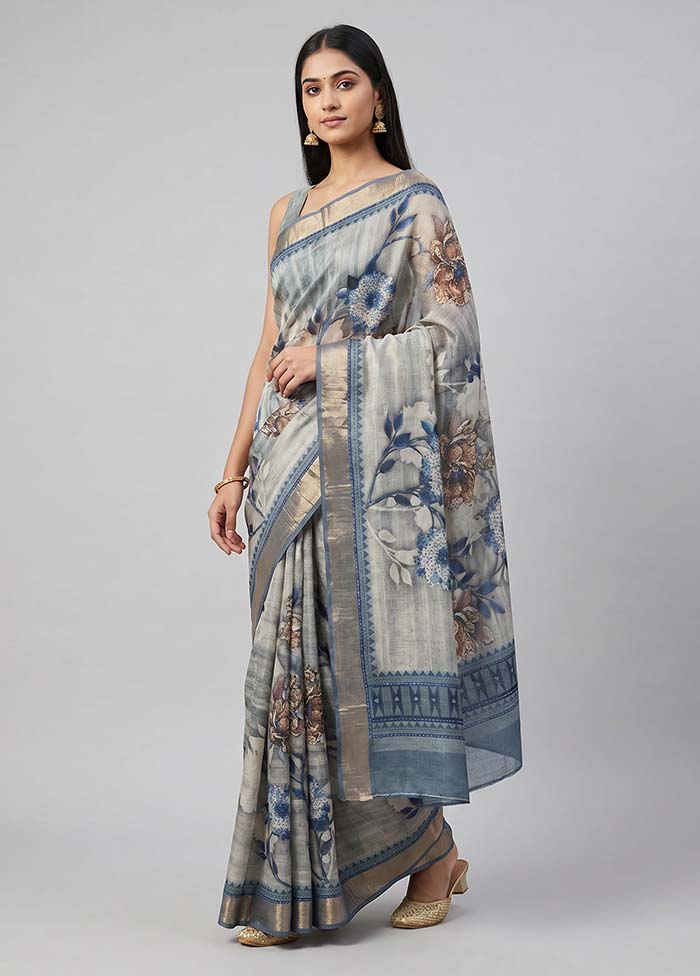 Blue Tussar Silk Saree With Blouse Piece
