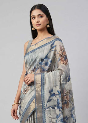 Blue Tussar Silk Saree With Blouse Piece
