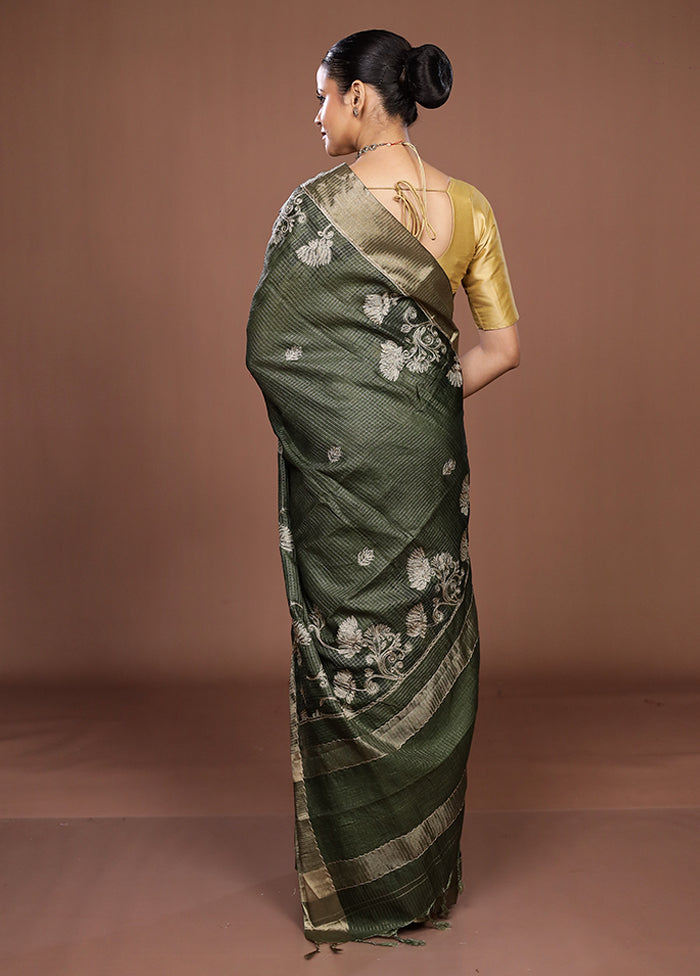 Green Tussar Silk Saree With Blouse Piece