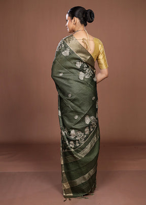 Green Tussar Silk Saree With Blouse Piece