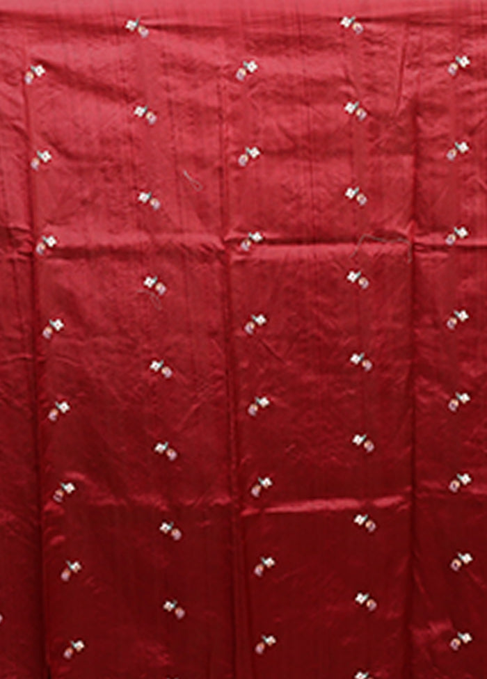 Maroon Tussar Silk Saree With Blouse Piece