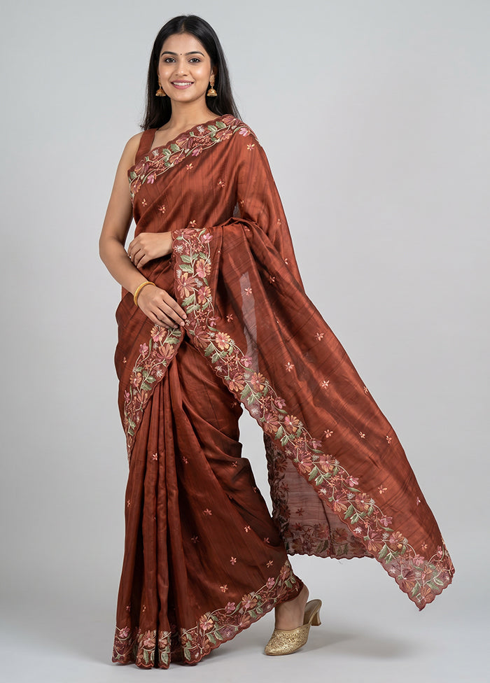 Brown Tussar Silk Saree With Blouse Piece