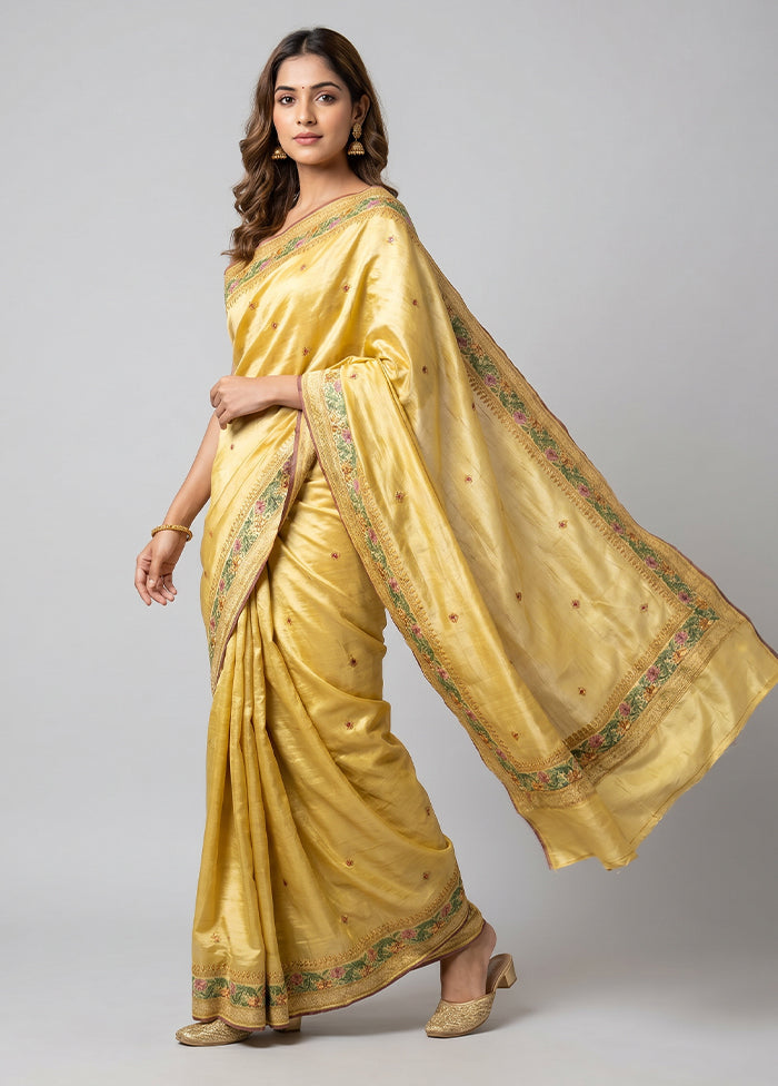 Cream Tussar Silk Saree With Blouse Piece