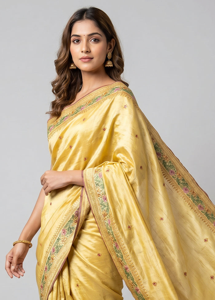 Cream Tussar Silk Saree With Blouse Piece