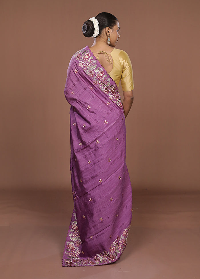 Purple Tussar Silk Saree With Blouse Piece