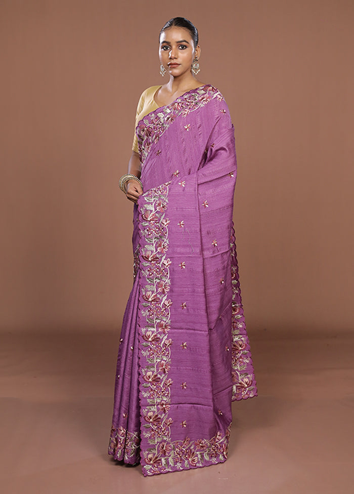 Purple Tussar Silk Saree With Blouse Piece