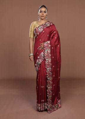 Maroon Tussar Silk Saree With Blouse Piece
