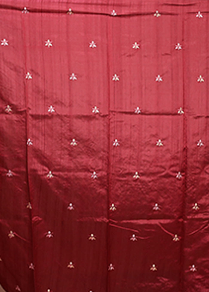 Maroon Tussar Silk Saree With Blouse Piece