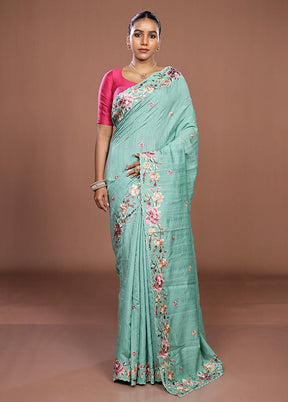 Green Tussar Silk Saree With Blouse Piece