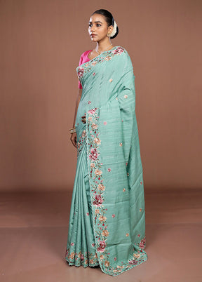 Green Tussar Silk Saree With Blouse Piece