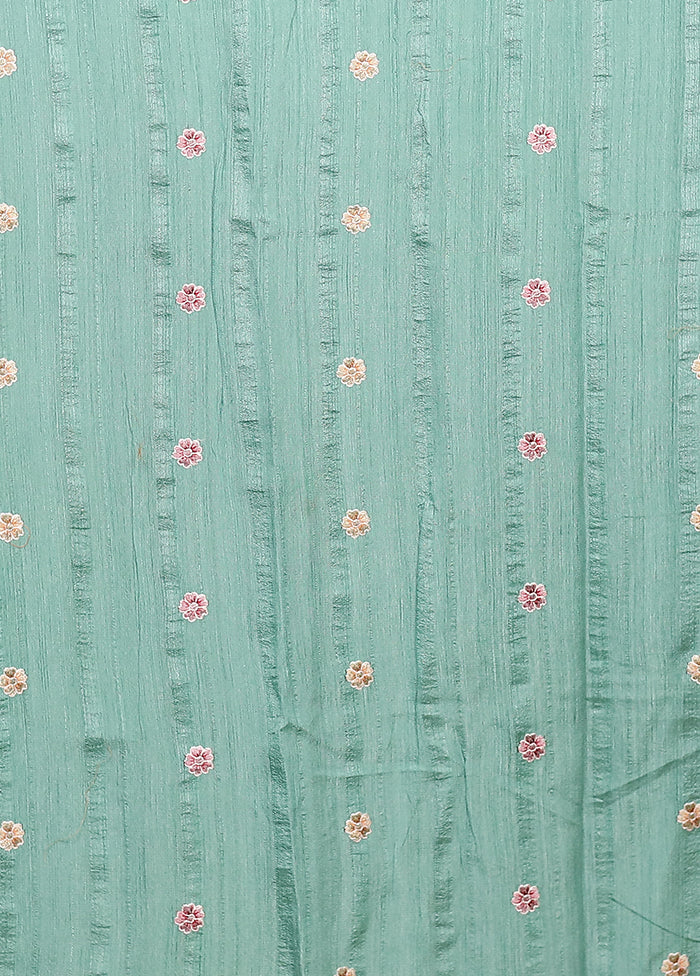 Green Tussar Silk Saree With Blouse Piece