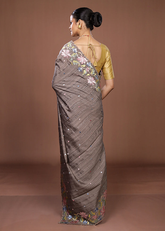 Cream Tussar Silk Saree With Blouse Piece