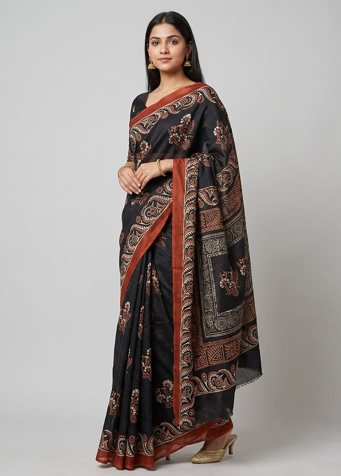 Grey Printed Silk Saree Without Blouse Piece