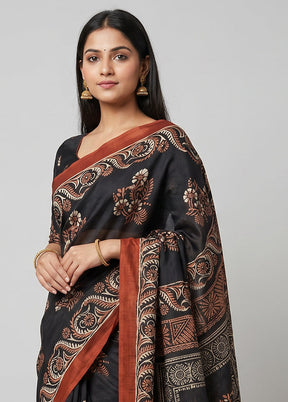 Grey Printed Silk Saree Without Blouse Piece