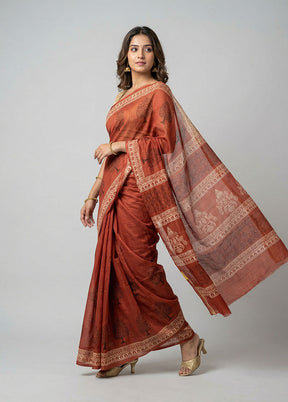 Maroon Printed Silk Saree Without Blouse Piece