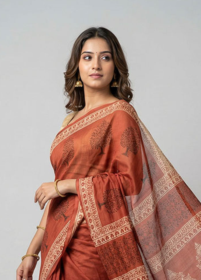 Maroon Printed Silk Saree Without Blouse Piece