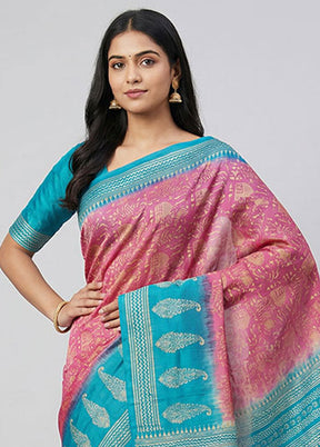 Pink Printed Silk Saree Without Blouse Piece