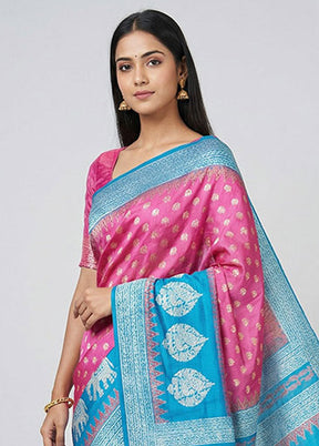 Pink Printed Silk Saree Without Blouse Piece