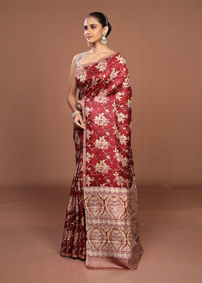 Maroon Printed Pure Silk Saree Without Blouse Piece