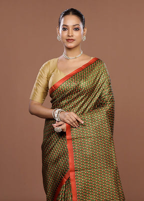 Green Printed Pure Silk Saree Without Blouse Piece