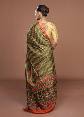 Green Printed Pure Silk Saree Without Blouse Piece