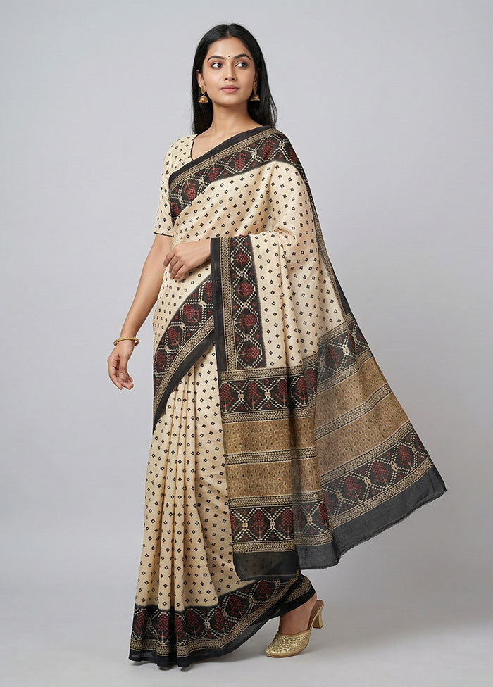 Black Printed Silk Saree Without Blouse Piece