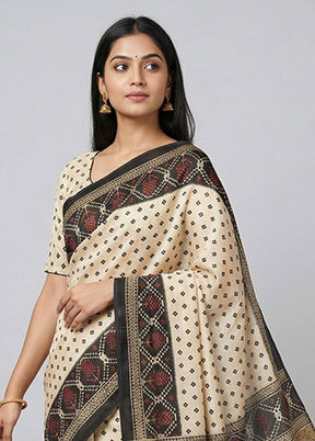 Black Printed Silk Saree Without Blouse Piece