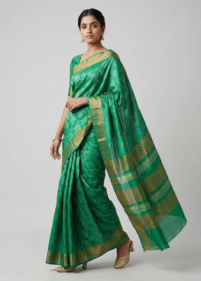 Green Tussar Silk Saree With Blouse Piece