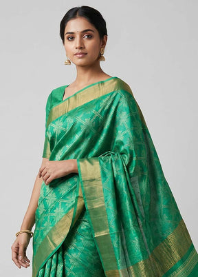 Green Tussar Silk Saree With Blouse Piece
