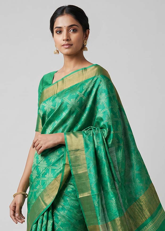 Green Tussar Silk Saree With Blouse Piece