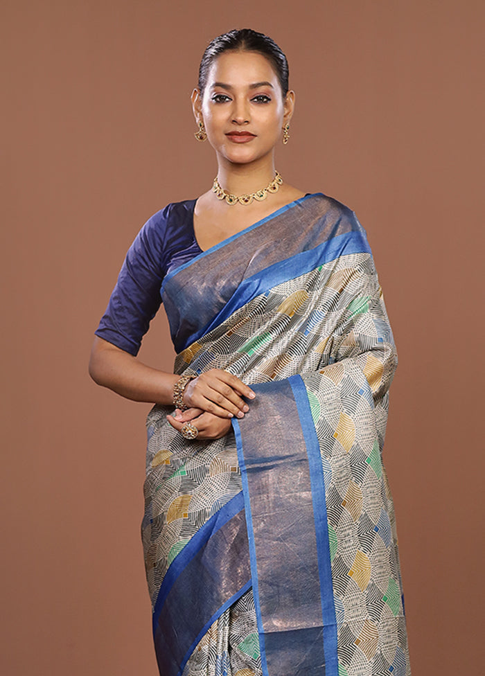 White Tussar Silk Saree With Blouse Piece
