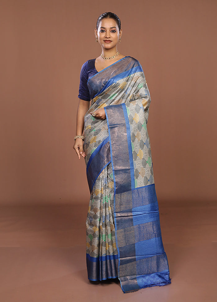 White Tussar Silk Saree With Blouse Piece