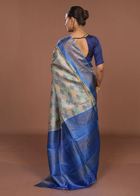White Tussar Silk Saree With Blouse Piece