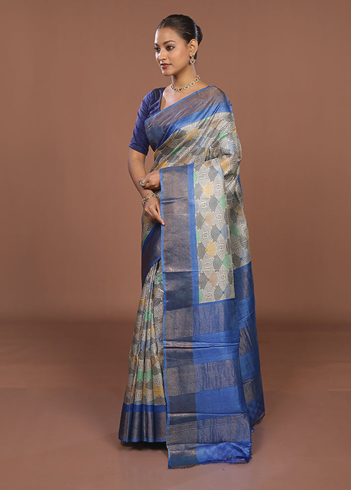 White Tussar Silk Saree With Blouse Piece
