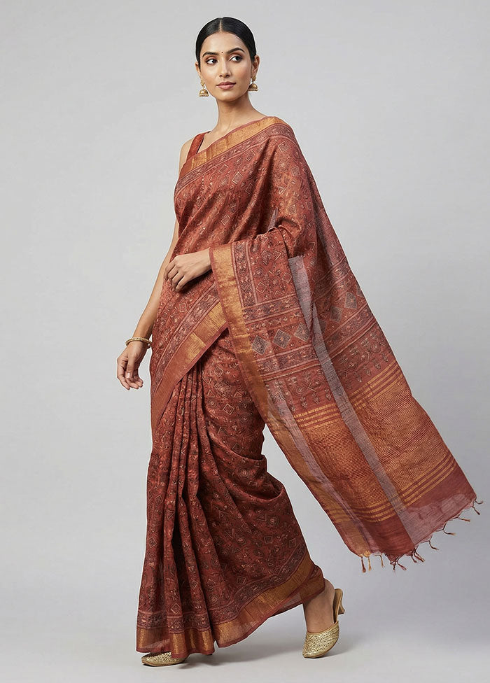 Pink Handloom Tussar Pure Silk Saree With Blouse Piece