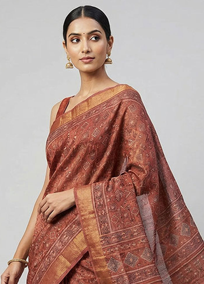 Pink Handloom Tussar Pure Silk Saree With Blouse Piece