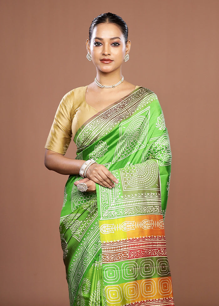Green Pure Bishnupuri Silk Saree With Blouse Piece