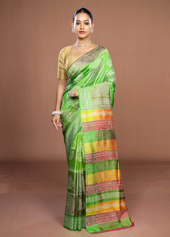 Green Pure Bishnupuri Silk Saree With Blouse Piece