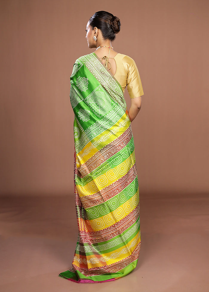 Green Pure Bishnupuri Silk Saree With Blouse Piece